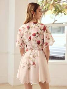 MOTF PREMIUM WOMEN'S ROMANTIC ELEGANT PRINTED LONG SLEEVE SHORT DRESS, SPRING/SUMMER - Multicolor - View 3