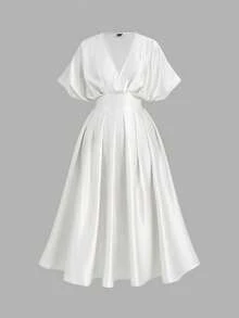 SHEIN MOD Đầm satin màu trơn thanh lịch cỡ lớn, thích hợp cho mùa hè. - trắng - Xem 7