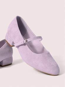 CUCCOO DOLLMOD Giày Mary Jane Lolita mũi tròn bằng da lộn màu tím dễ thương dành cho nữ, kiểu dáng cơ bản, đa năng, gót dày. - Màu tím - Xem 2