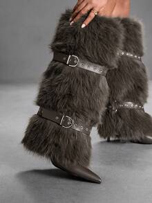 CUCCOO SZL Damknähöga stövlar med spetsiga tå och smala klackar, moderna för höst/vinter - Kaffebrun - Visa 9