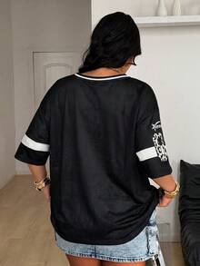 Coolane 女款男款大尺碼夏季秋季度假風賽事街頭風 Y2K 復古透氣網眼美式足球球衣黑色 V 領 T 恤 返校季 - 黑色 - 查看 2