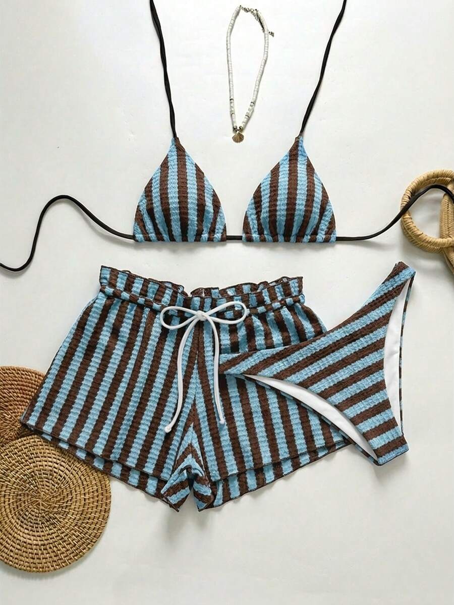 Swim Chiccia 女士条纹泳衣套装,适合海滩度假 - 彩色 - 查看 1