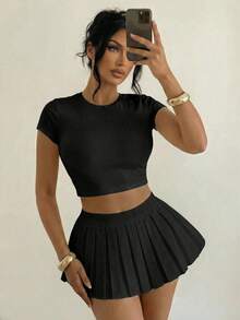 Sirith 净色褶皱短裙 - 黑色 - 查看 3