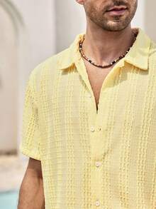 Mercer Haus Men's Yellow Striped Collar Short Sleeve Knit Shirt, Vacation, Button Front, Pocket, Summer, Button Down Shirt, Lightweight, Breathable, Cool, Casual Boyfriend,Husband,Father Gift - Yellow - View 7