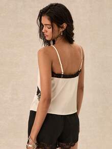 Easelle Áo camisole nữ phối ren, kiểu dáng thường ngày, đa năng, thích hợp cho buổi hẹn hò hoặc buổi tối. - Đen và trắng - Xem 2