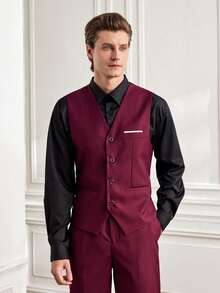 Officeau Caelus 三件套男士修身正装西装，高品质商务/社交/婚礼礼服套装，包含外套、裤子和马甲。 - 酒紅色 - 查看 5