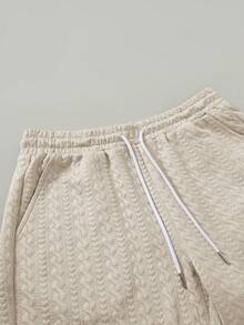 EGENSIO Men's Textured Solid Polo Shirt & Drawstring Shorts Set Spring To Summer - Apricot - View 5