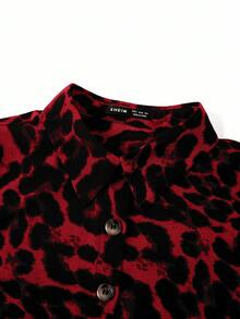 Gownix Plus Size Women Leopard Print Camisole Dress And Single-Breasted Short Sleeve Top Casual 2-Piece Set - Red - View 6