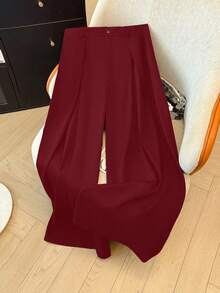 GlowEve CURVE Plus Size Women Solid Color Casual Versatile Commuting Suit Pants - Burgundy - View 1