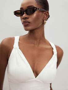 ATUI Studio 女士夏季白色无袖褶皱露脐紧身衣 - 白色 - 查看 5