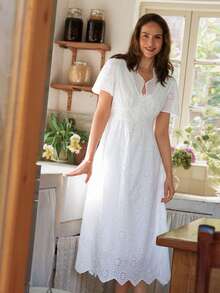 Dayvera 女士刺绣褶皱长裙，时尚百搭，适合约会和派对 - 白色 - 查看 7