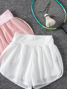 SHEIN 2 chiếc quần short cạp cao dáng rộng thoải mái đa năng dành cho bé gái tuổi teen, thích hợp cho chạy bộ, thể thao và các hoạt động ngoài trời mùa hè. - Nhiều màu - Xem 4