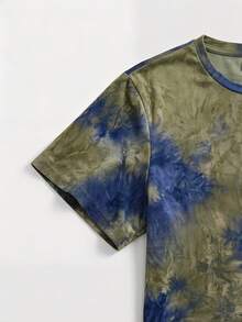 NEON BLANC T-shirt à manches courtes en tricot décontracté à imprimé tie-dye pour hommes - Bleu marine - Voir 4