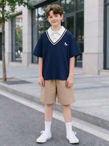 2 pièces/Set Chemise polo style gentleman et short décontracté pour garçons, été - Multicolore - Voir 1