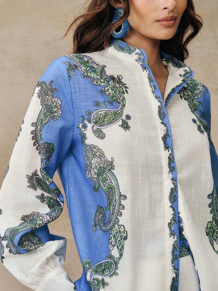 Fashionable Retro Vacation Vibe High Waist Slimming Printed 2 Pieces Set For Women