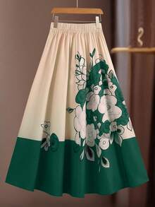 EMERY ROSE 大码优雅印花撞色半身裙 - 彩色 - 查看 2