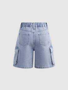 Girlism Tween Girl Fashion Homecoming Streetwear Casual Versatile Design Y2k Vintage Cool Street Cute Cartoon Otter Pattern Blue Loose Workwear School Denim Shorts Dailywear Summer To Rave Festival And Streetwear - Blue - View 2