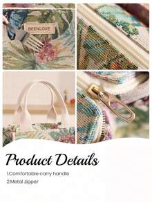 1個新款大容量加厚帆布保溫袋，便攜式午餐袋，花卉印花便當托特包，便當收納袋晚餐保溫袋，可愛午餐水果袋，上班便攜食物收納袋，鋁箔保溫便當盒 - 彩色 - 查看 6