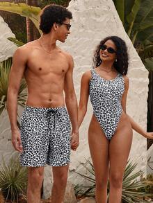 Manfinity VDAYZ 1 chiếc quần short đi biển mùa hè dành cho nam, họa tiết da báo, cạp chun, dáng rộng, có dây rút. - Nhiều màu - Xem 7