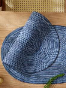 1/2/4/6/8pcs Minimalist Ombre Blue Oval Polyester Placemats For Dining Table - Blue - View 4