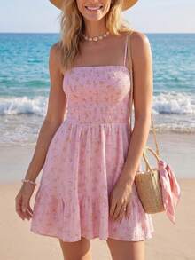 Sylviya Đầm hè cho nữ, đầm tốt nghiệp, đầm không tay kẻ caro và hoa nhí dễ thương cho nữ, đầm hè, đầm thường ngày. - Hồng - Xem 4