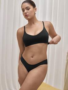 Bralution Leisure Women's Seamless Solid Color Simple Bra - Black - View 2