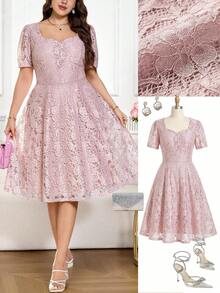 Ellevyn 大码优雅纯色蕾丝连衣裙，夏季奢华晚礼服，适合婚礼、夏季服装、夏季穿搭、春季服装、春季穿搭、夏季连衣裙、春季连衣裙、节日连衣裙、优雅连衣裙、优雅派对连衣裙、派对穿搭、婚礼宾客连衣裙、婚礼派对连衣裙、婚礼及活动、伴娘礼服、毕业礼服、母亲毕业穿搭、外出穿搭、舞会礼服、生日礼服、女士生日穿搭、女士节日穿搭、女士度假穿搭、节日穿搭、正式连衣裙、女士连衣裙、优雅经典女士连衣裙、正式服装、新娘送礼会礼服、新娘复古连衣裙、新款连衣裙 - 白色 - 查看 1