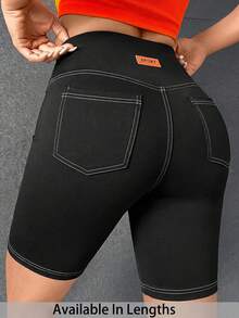 SHEIN PETITE CURVE 大码女式高腰休闲百搭日常紧身短裤 - 黑與白 - 查看 1
