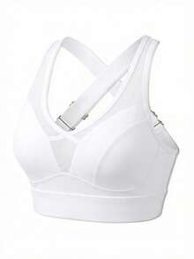 Dewbera Women's Solid Color Criss-Cross Hollow Mesh Patchwork Sports Bra Underwear - White - View 5