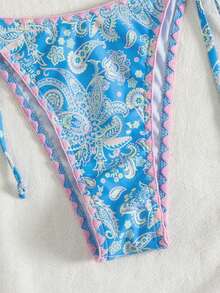 Swim Mod Nuevo Llegado Primavera/Verano Casual Bikini de Dos Piezas con Contraste de Color y Flor de Anacardo - Multicolor - Ver 4