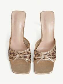 CUCCOO CHICEST Giày nữ mũi vuông gót mảnh gợi cảm thời trang lộng lẫy kiểu slip-on thắt nơ váy dự tiệc hộp đêm giày cao gót hở mũi dép lê nữ - Rượu sâm banh - Xem 2