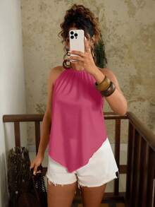 Travachic 大码女式纯色休闲吊带背心 - 玫紅色 - 查看 3