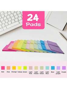 (24 piezas/12 piezas) Notas adhesivas de colores de 3 pulgadas x 3 pulgadas, aptas para uso en el hogar, la oficina y la libreta. - Multicolor - Ver 8