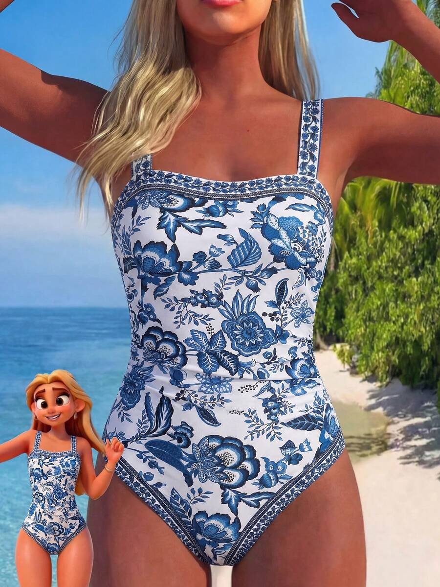 Swim Lushoire Elegant, bantande baddräkt i ombre-modell med rynka och breda axelband för kvinnor - Multifärgad - Visa 1