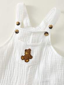 SHEIN 新生男宝宝可爱夏季度假休闲百搭米色卡通熊图案背带裤 - 彩色 - 查看 8