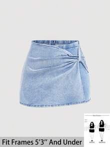 SHEIN PETITE CURVE Plus Size Women Blue Denim Elastic Skinny Shorts Jorts - Light Wash - View 1