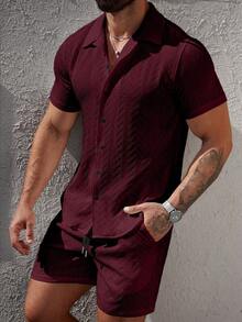 Manfinity CasualCool Men's Casual Button-Down Short Sleeve Shirt Set - Burgundy - View 3