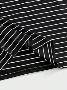 NEON BLANC Áo thun nam dệt kim kẻ sọc cổ tròn tay ngắn dành cho thanh thiếu niên > Áo thun dành cho thanh thiếu niên - Đen và trắng - Xem 5