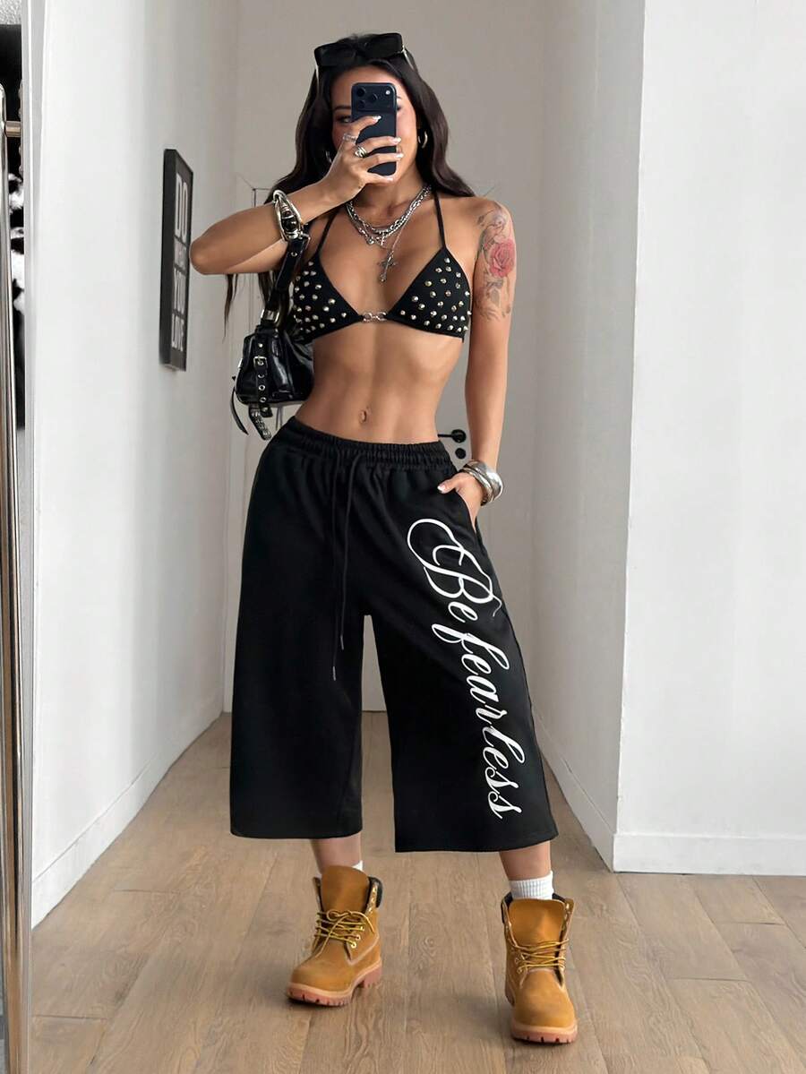 Coolane 女士春夏街头风复古水洗做旧舒适牛仔效果黑色短裤 - 黑色 - 查看 1
