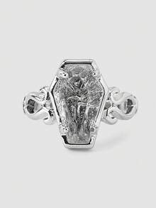 MortiRose Anillo grande de diamante estilo gótico, gótico/gótico/punk/grunge/gótico oscuro, ropa de calle, verano/festival/baile de graduación/fiesta, vintage - Plateado - Ver 2