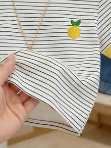 SHEIN Vintaside Kids Áo thun ngắn tay cổ tròn in hình chanh cho bé gái, quần áo trẻ em gái, áo thun bé gái, thích hợp cho mùa xuân/hè, mùa hè, phù hợp cho bé từ 6 tháng đến 3 tuổi. - Nhiều màu - Xem 5