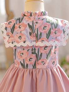 SHEIN Young Girl Ditsy Floral Contrast Color Bow Sleeveless Casual Dress, Young Girls - Pink - View 11