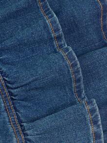 SHEIN PETITE Women's Ruffled Hem Denim Mini Skirt - Medium Wash - View 6