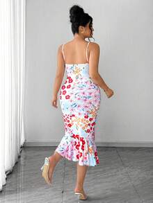 Elenzga Plus Size Women Summer Elegant Romantic Vacation Sleeveless Adjustable Strap Bodycon Dress - Multicolor - View 2