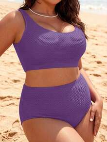 SHEIN Swim Lushore Plus Size Solid Color Bikini Set, Suitable For Beach Vacation - Purple - View 5