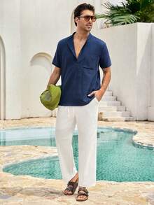 Mercer Haus 男士補丁貼口袋半排扣襯衫 - 藏蓝色 - 查看 3