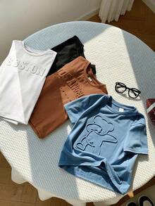 SHEIN 4pcs/Set Young Boys' Casual 3D Letter Print Short Sleeve T-Shirts,Versatile Comfortable Tees For Summer,School,Outings,Back-To-School Season - Multicolor - View 6