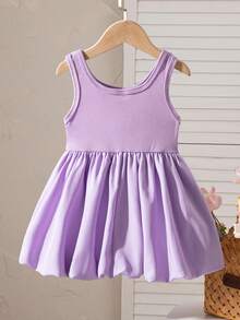 SHEIN Playful Pals Baby Girl Summer Waist Cinched Butterfly Decor Vintage Petal Sleeve Princess Dress Purple Dress Bowknot Dress Toddler Dresses Baby Dresses Girls Dresses - Purple - View 4