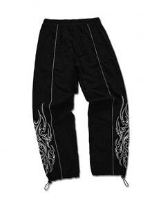 GymBeat Quần thể thao nam dệt kim có dây rút, họa tiết ngọn lửa, sọc dọc, có túi. - màu đen - Xem 2