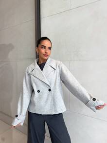 Marta Soriano 女士超大翻领装饰纽扣长袖外套 - 淺灰色 - 查看 4